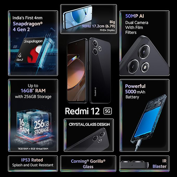 Buy Redmi 12 5G 6 GB RAM 128 GB Jade Black Mobile - Vasanth and Co